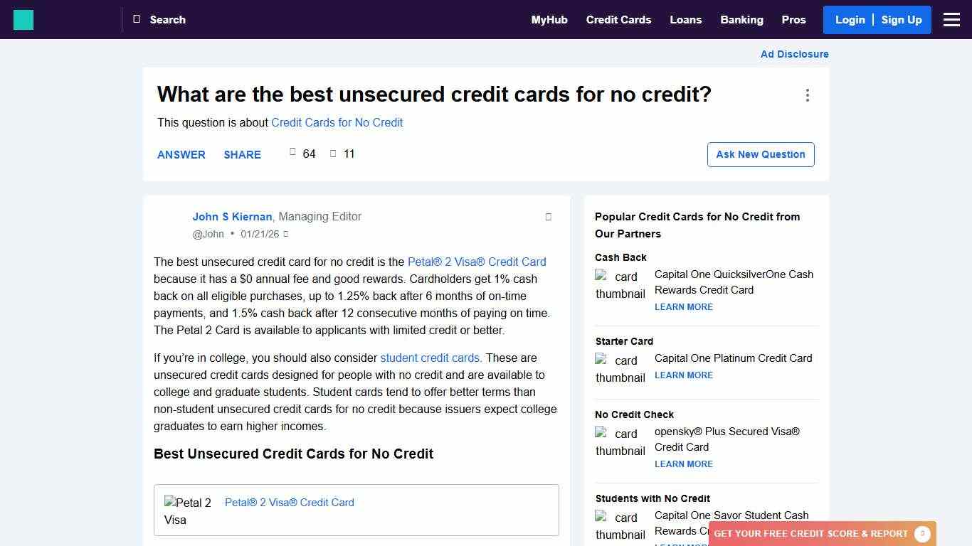 Best Unsecured Credit Cards for No Credit in 2026