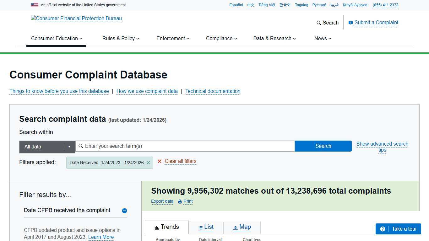 Search the Consumer Complaint Database Consumer Financial Protection Bureau